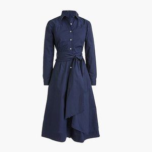 J. Crew tie-waist shirtdress in cotton poplin, navy, size 4